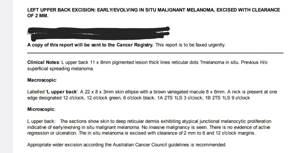 Pathology result, Wed 24 July